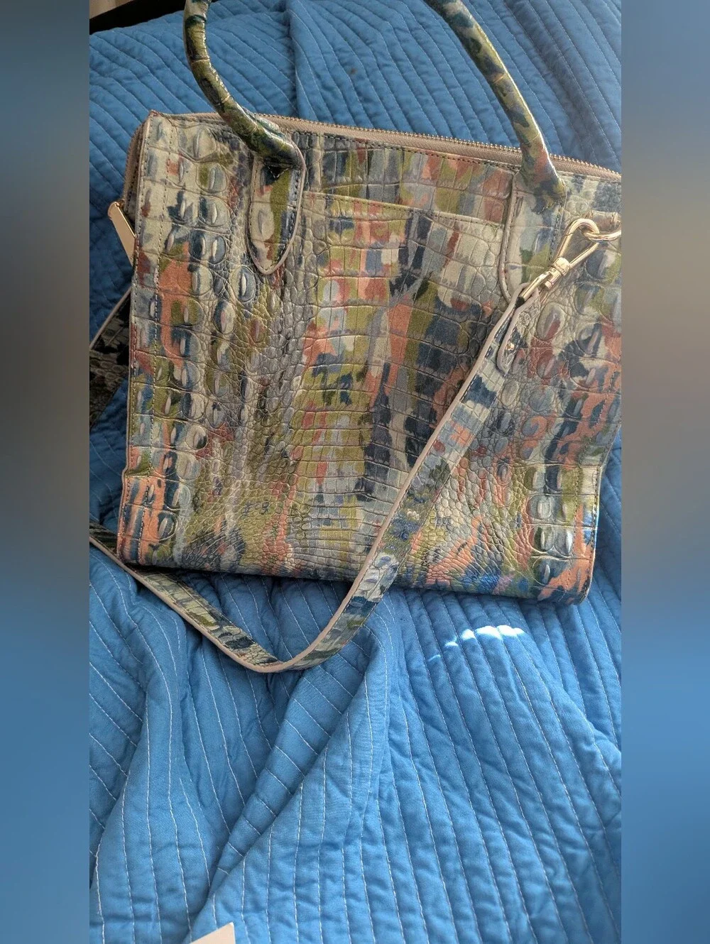 Brahmin Caroline Melbourne Water Lily Multi Color Croc-Embossed Leather Bag